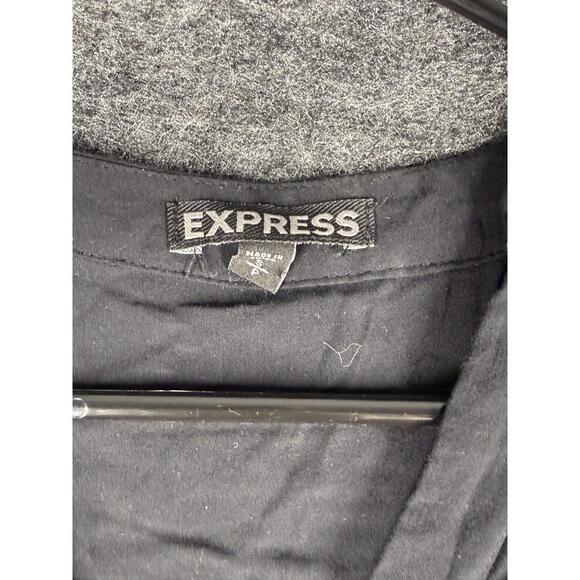Express Blouse Women S Small Black V-Neck 3/4 Sleeve Rayon Casual Solid - Picture 3 of 7